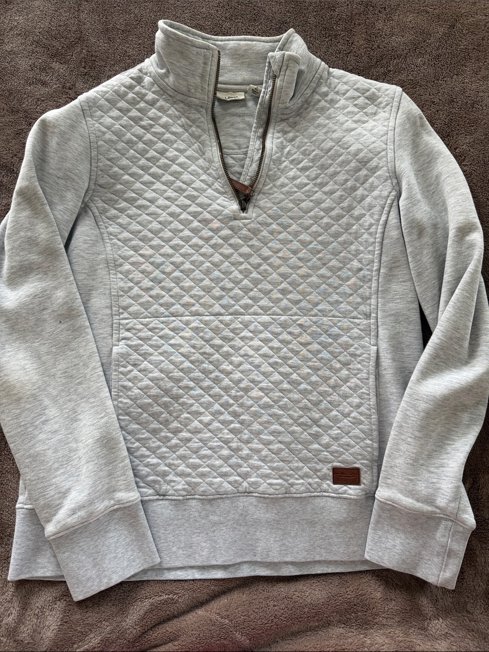 Women’s LL Bean Quilted Half-Zip Sweater Pullover - Light Gray